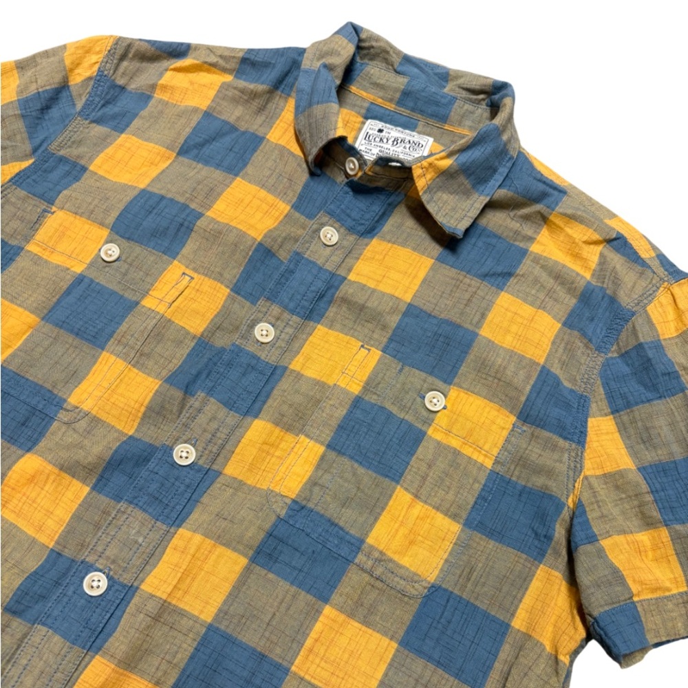 Lucky Brand Medium Men button front plaid pearl snap shirt blue yellow white red